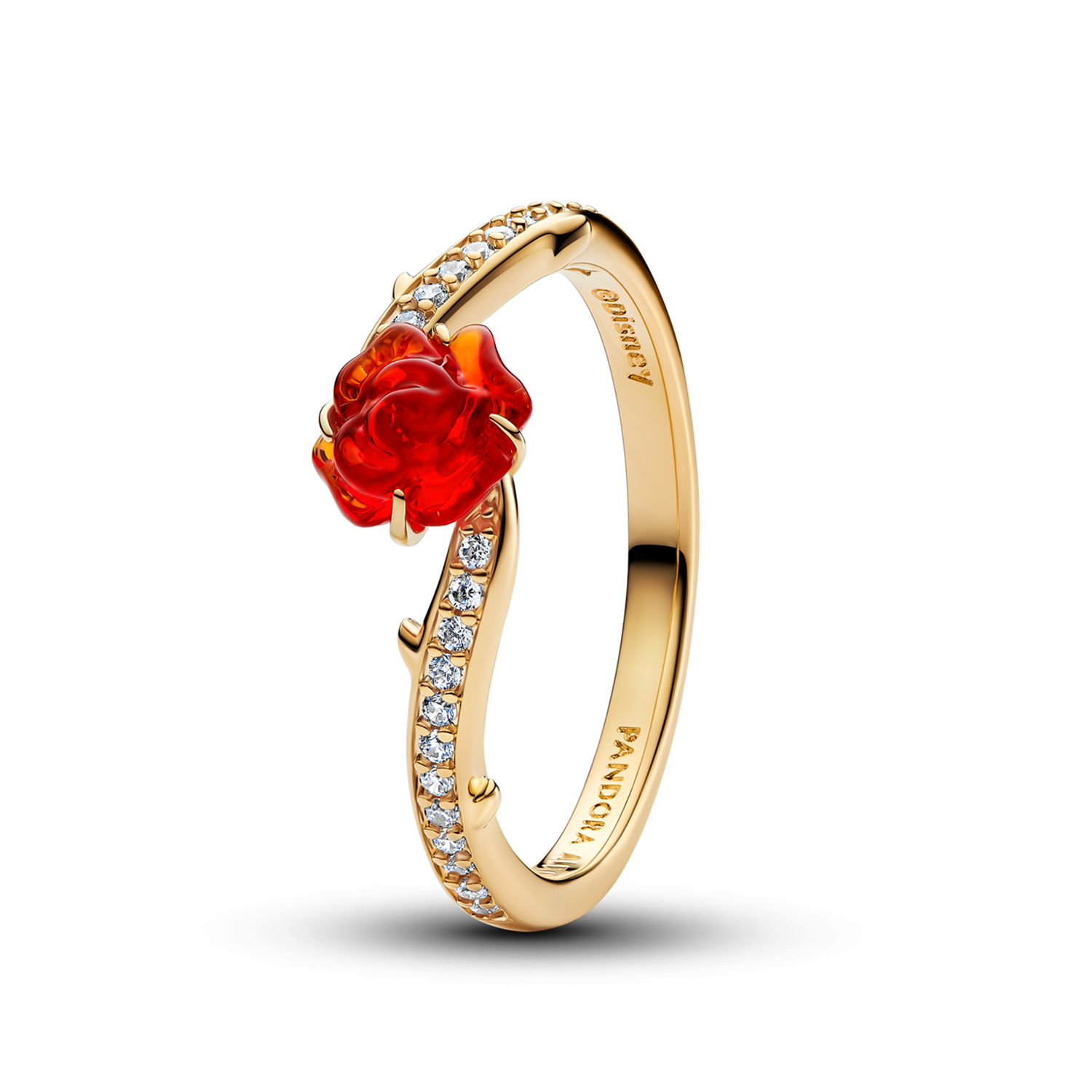Pandora Collabs Gold Plated Disney Beauty and The Beast Rose Ring 163984C01-54