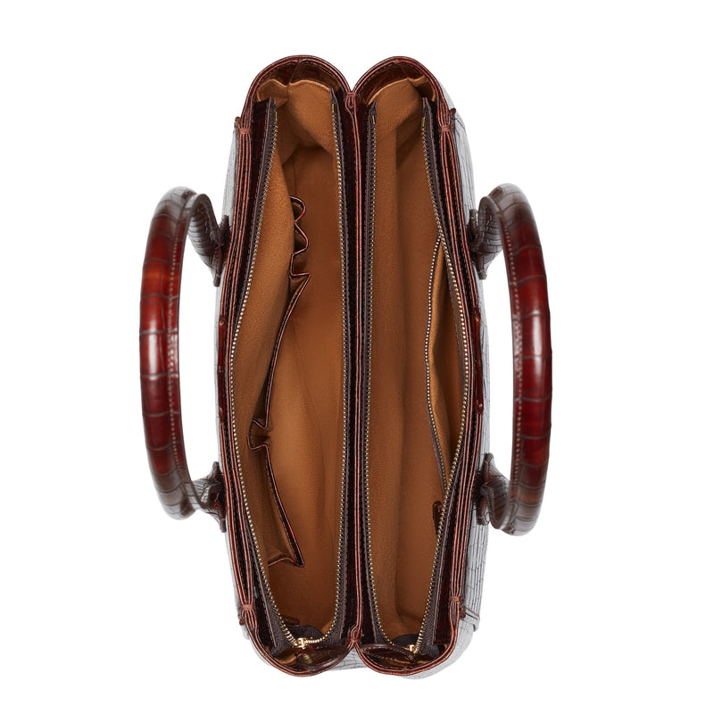 Isabel Bernard Honoré Cloe Croco Bruine Handtas IB25006-zoom-