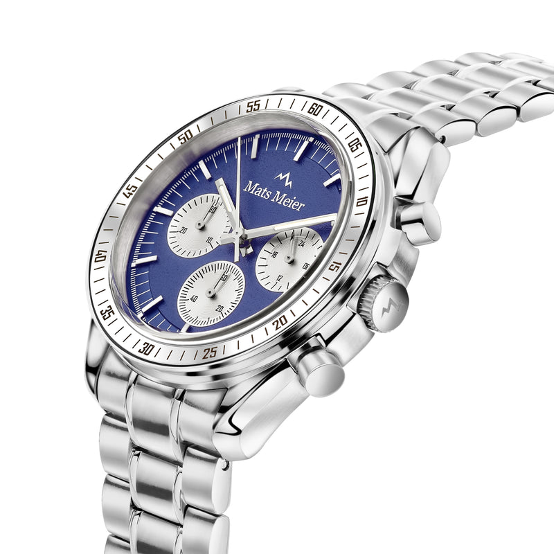 Mats Meier Arosa Racing Chronograaf Herenhorloge Zilverkleurig en Blauw MM50014-zoom-