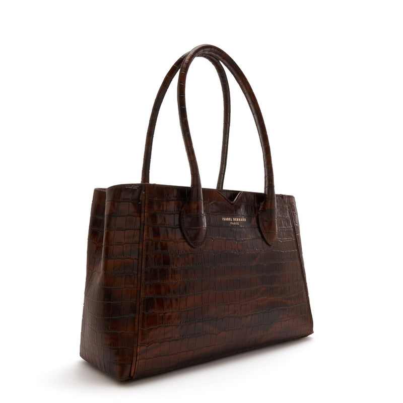 Isabel Bernard Honoré Cloe Midi Croco Bruine Kalfsleren Handtas IB25082-230-zoom-
