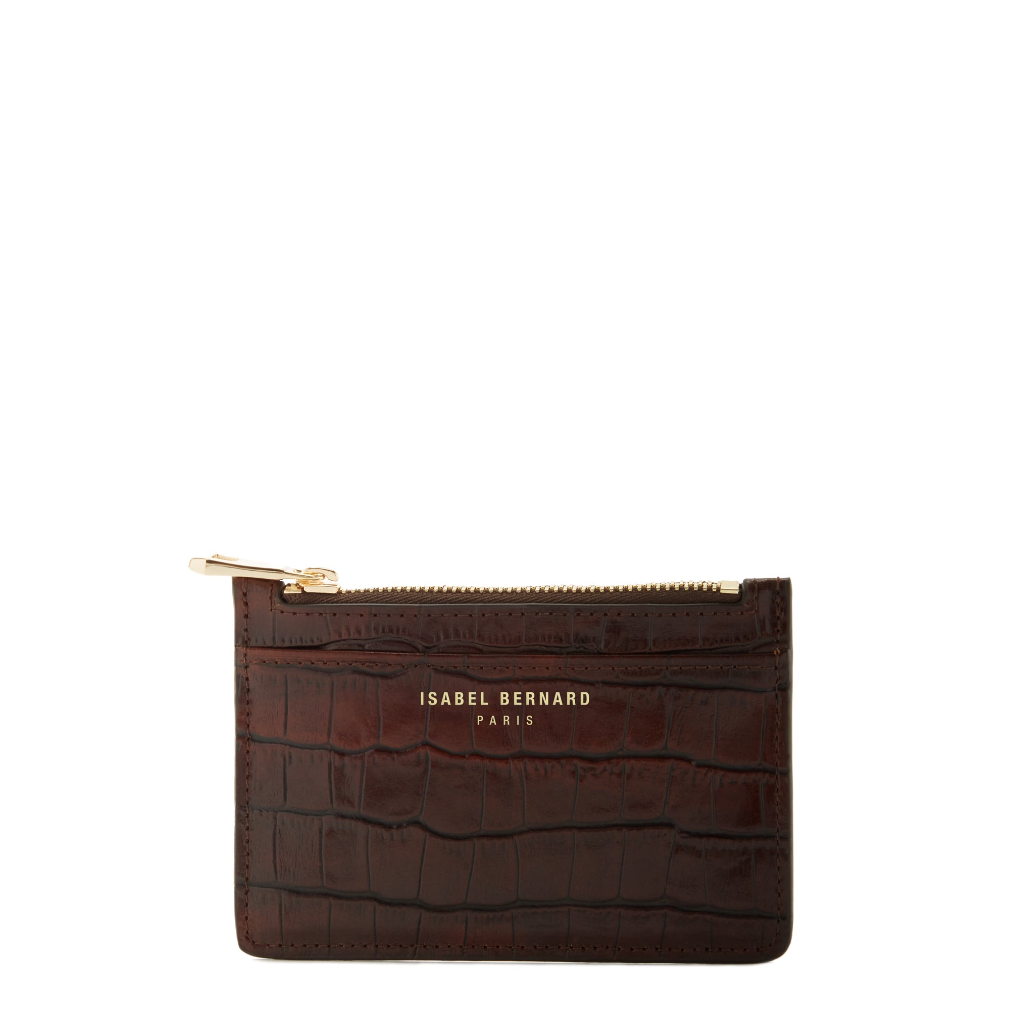 Isabel Bernard Honoré Aveline croco Brown Leather Card Holder made of Calfskin IB27019