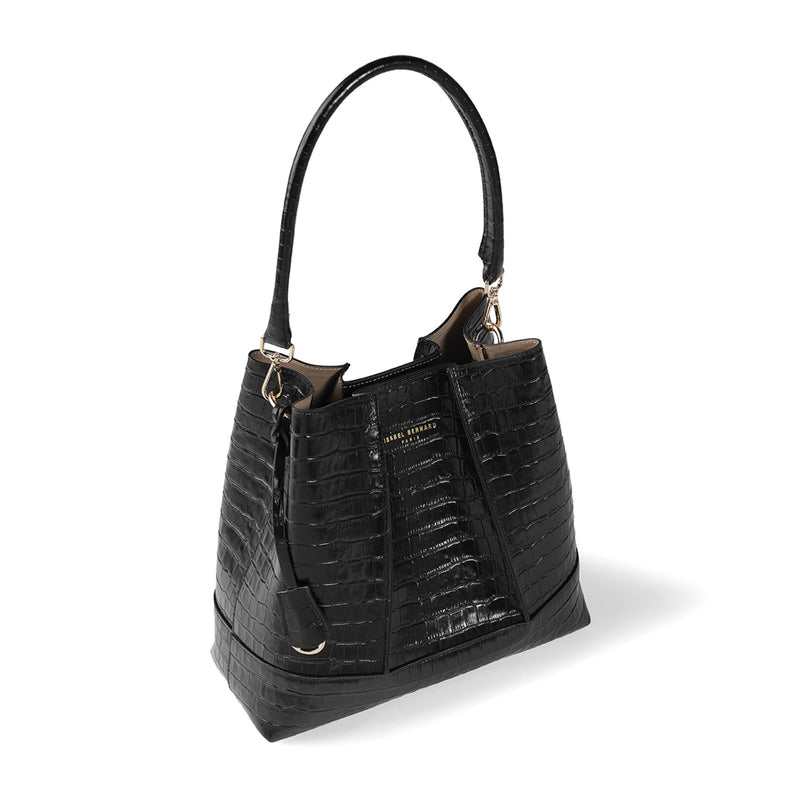 Isabel Bernard Femme Forte Macie Croco Zwarte Leren Schoudertas van Kalfsleer IB25074-201-zoom-