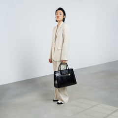 Isabel Bernard Honoré Nadine croco black calfskin leather handbag with 13 inch laptop compartment IB25110-201-13