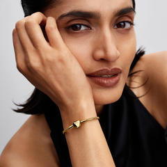 Pandora Moments Gold Plated Heart Clasp Faceted Snake Chain Bracelet 564236C00-17