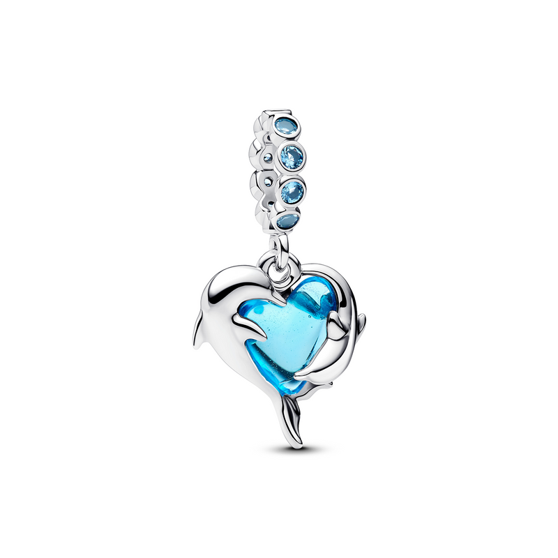 Pandora Moments 925 Sterling Zilveren Blauwe Murano Glas Dolfijnen Bedel 793924C01-zoom-