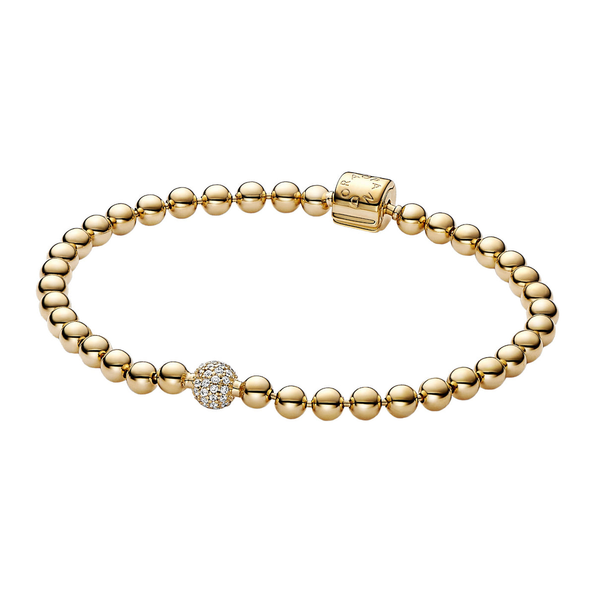 Pandora Signature Beads & Pavé Bracelet 568342C01-21with14 Carat Gold Plating