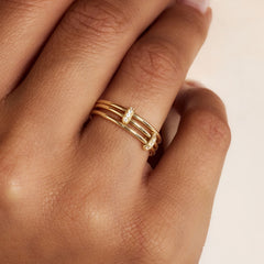 Isabel Bernard Cour d'Honneur Adora 14 karat golden 3-piece multiring with zirkonia stones IB330105-52