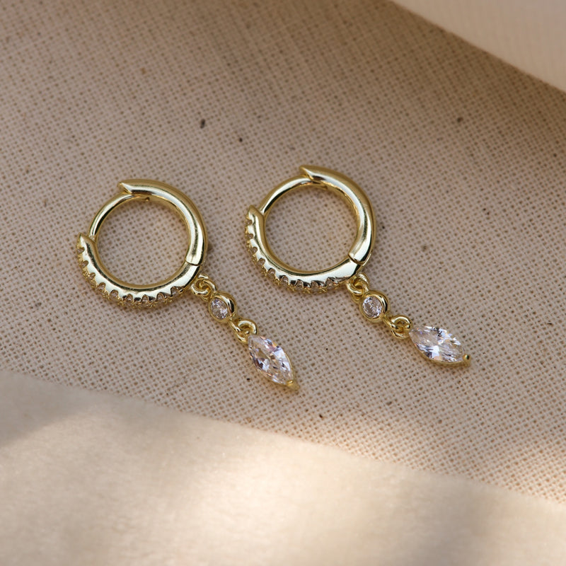 Karma 925 Sterling Silver Gold-coloured Zirconia Hanging Hoop Earrings A68GP-zoom-