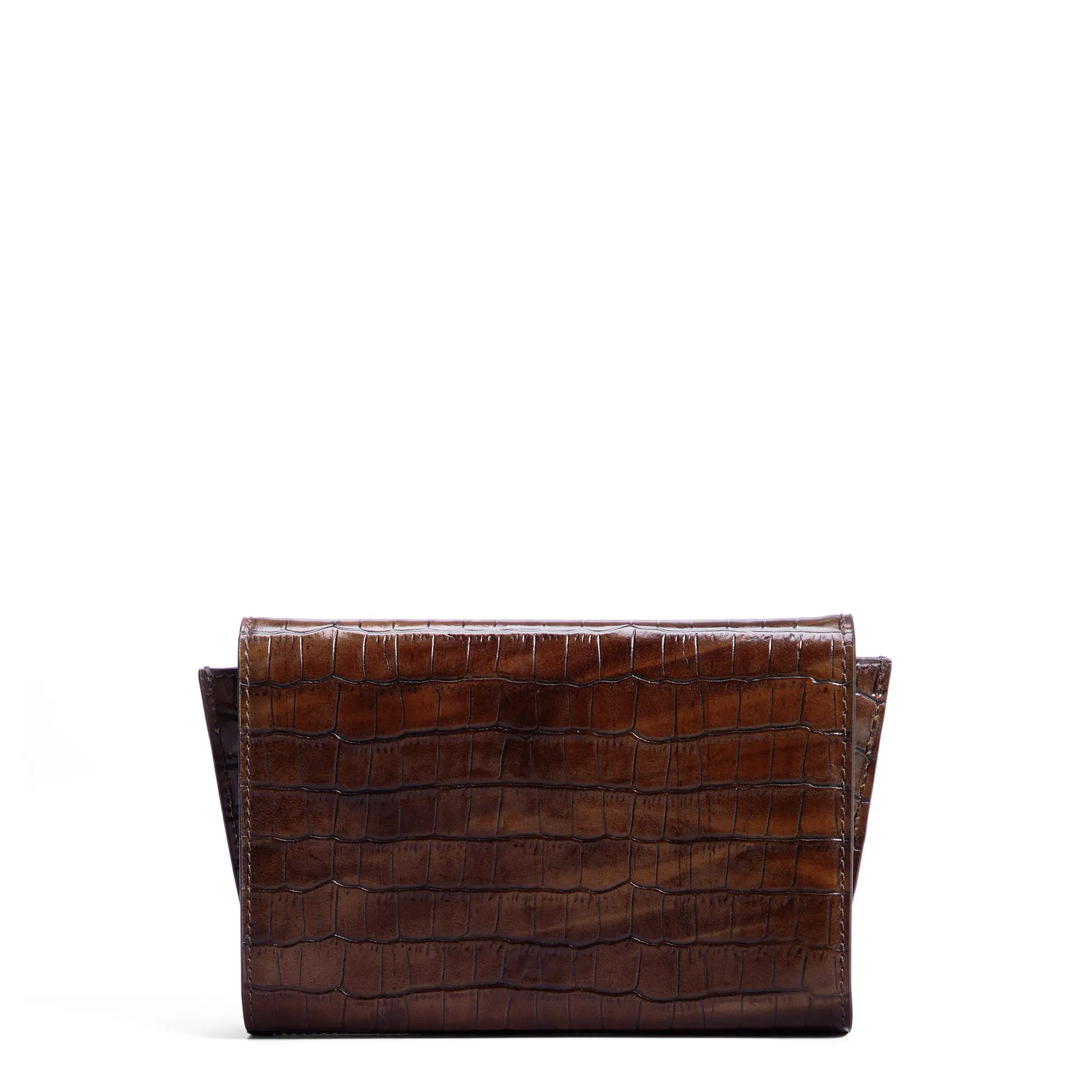 Isabel Bernard Honoré Lina Croco Brown Clutch With Detachable Shoulder Chain IB21135-230