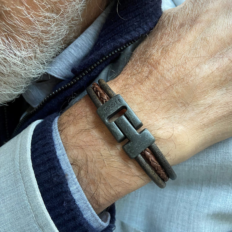 Josh Brown Leather Bracelet 25045VB/BRWN/MED-zoom-