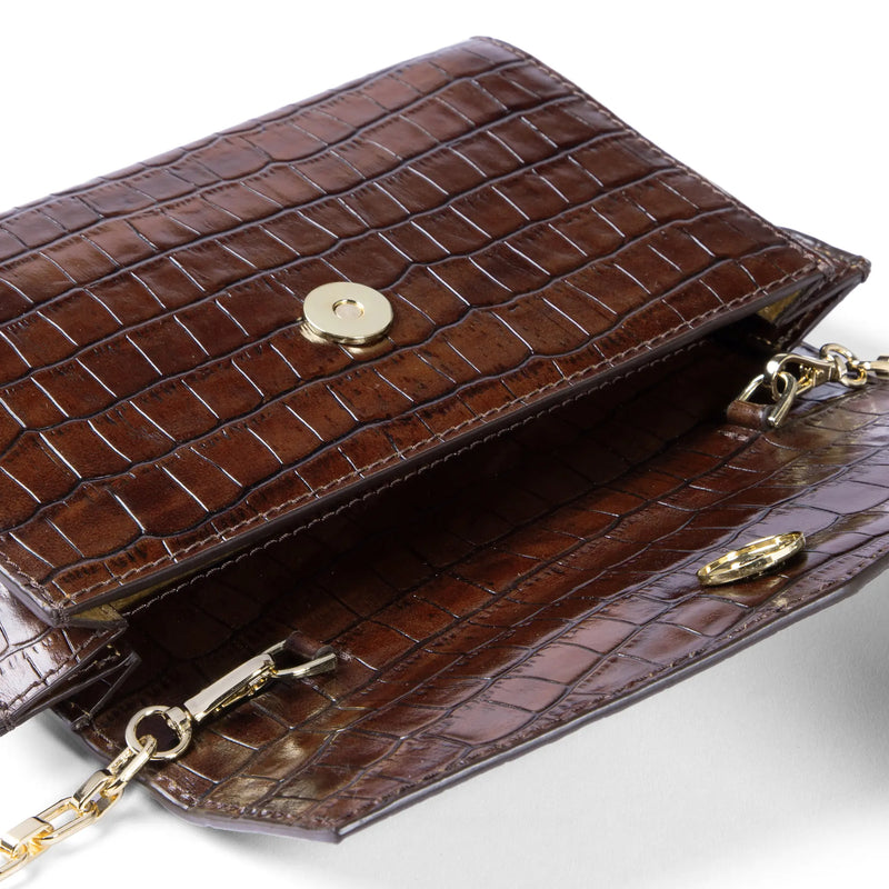 Isabel Bernard Honoré Lina Croco Bruine Clutch Met Afneembare Schouderketting IB21135-230-zoom-