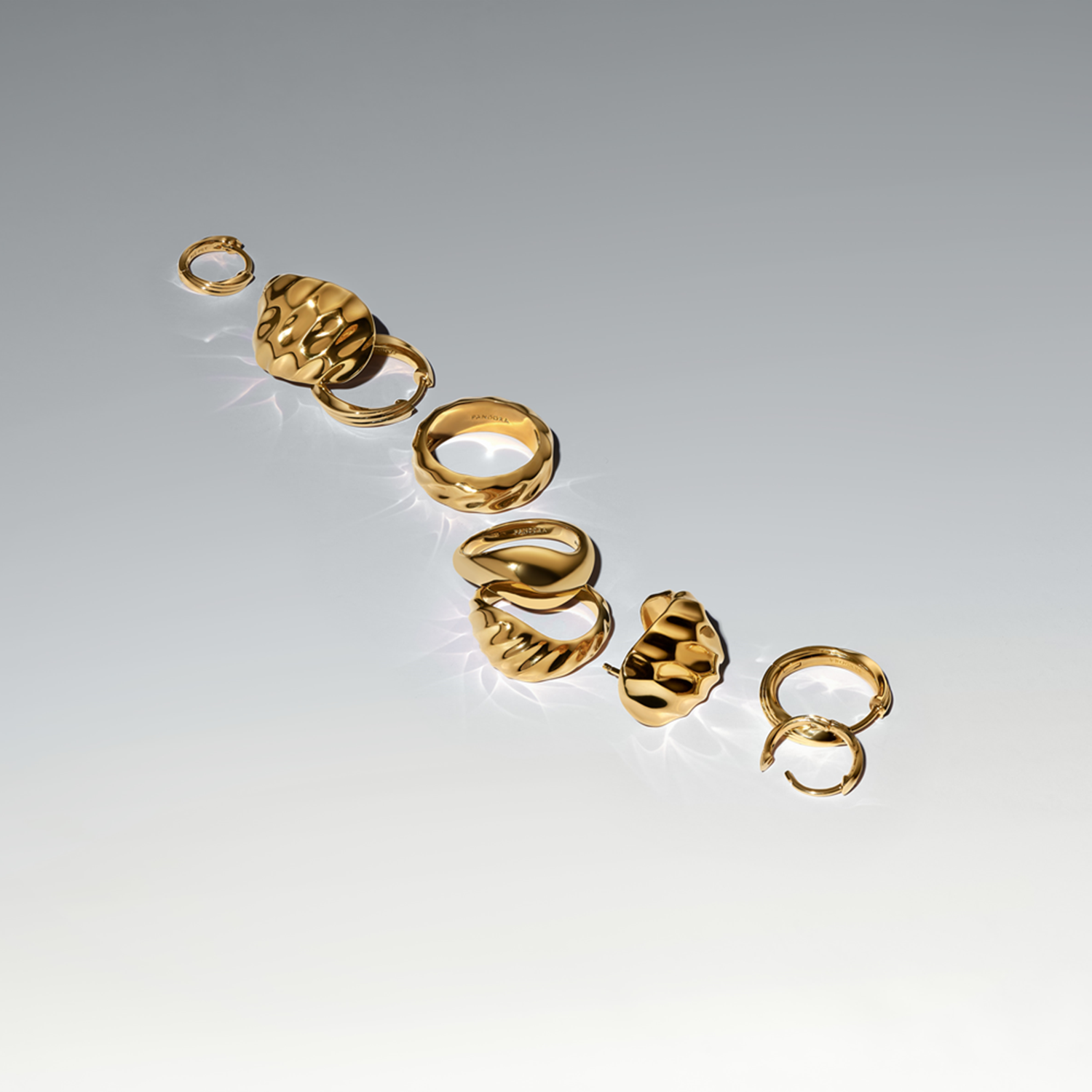 Pandora Essence Gold Plated Rippled Wide Hoop Earrings 263879C00