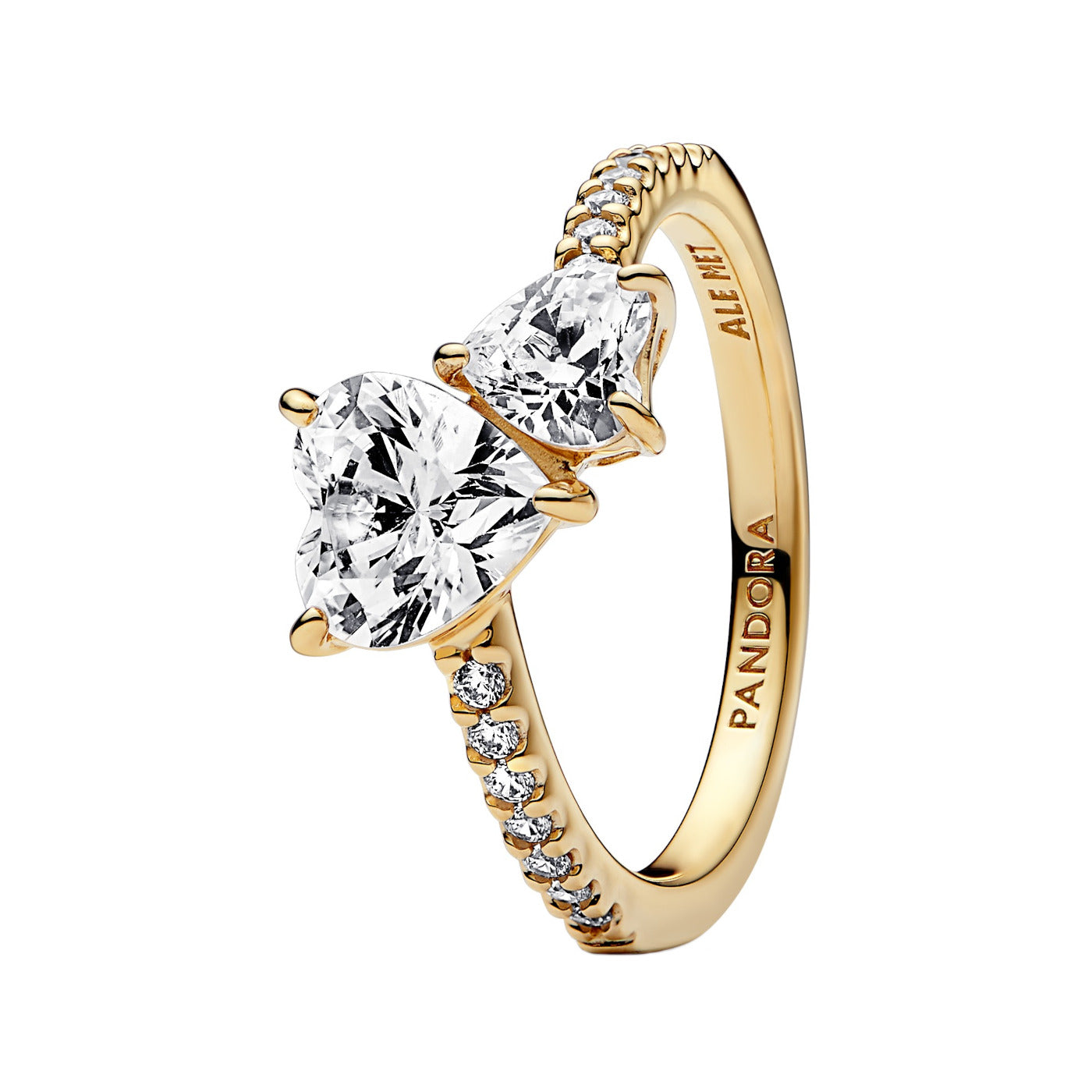 Pandora Timeless Double Heart Sparkling Ring 161198C01-58 with 14K Gold Plating