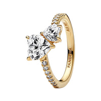 Pandora Timeless Double Heart Sparkling Ring 161198C01-58 with 14K Gold Plating