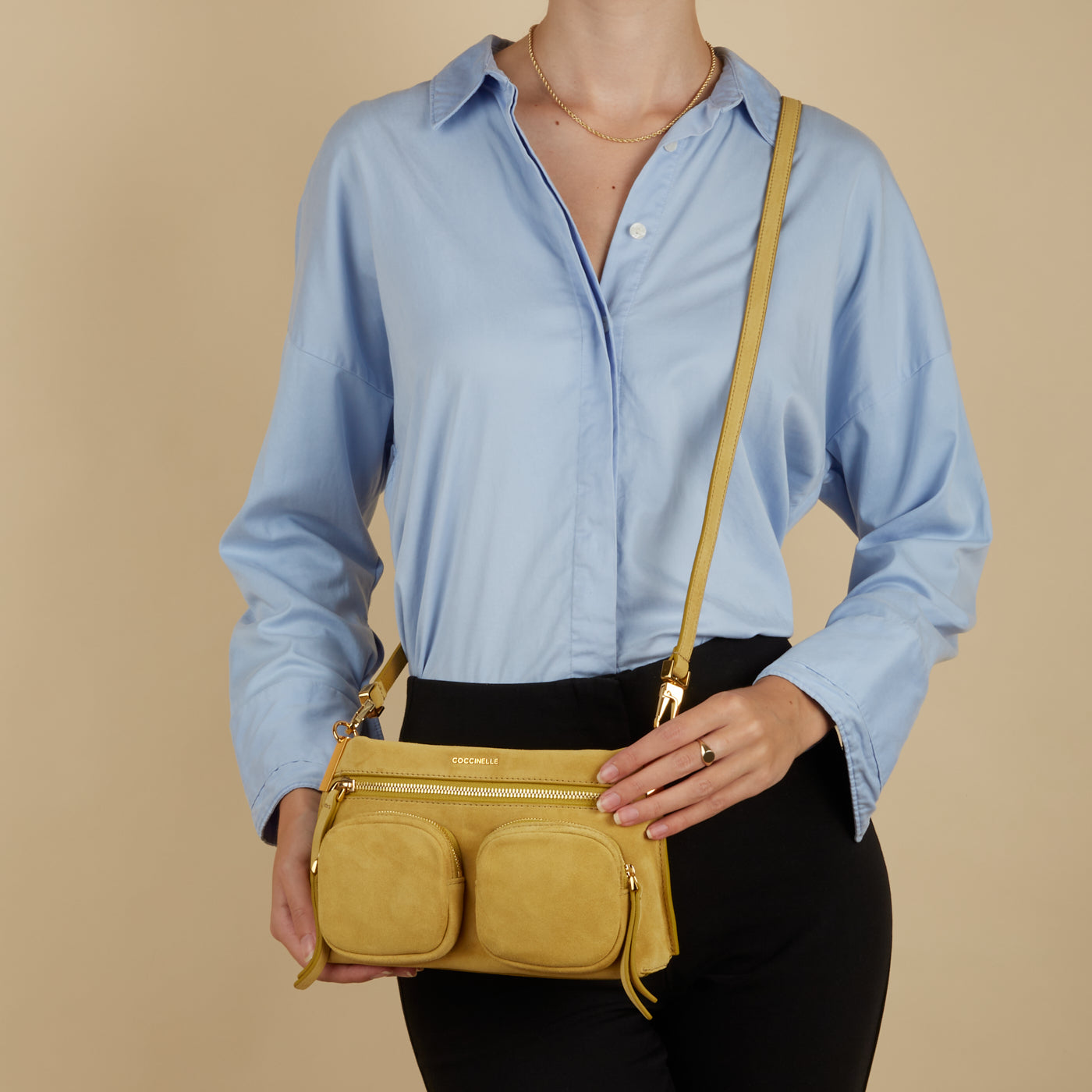 Coccinelle Hyle Suede Yellow Handbag E1PH7180201G09