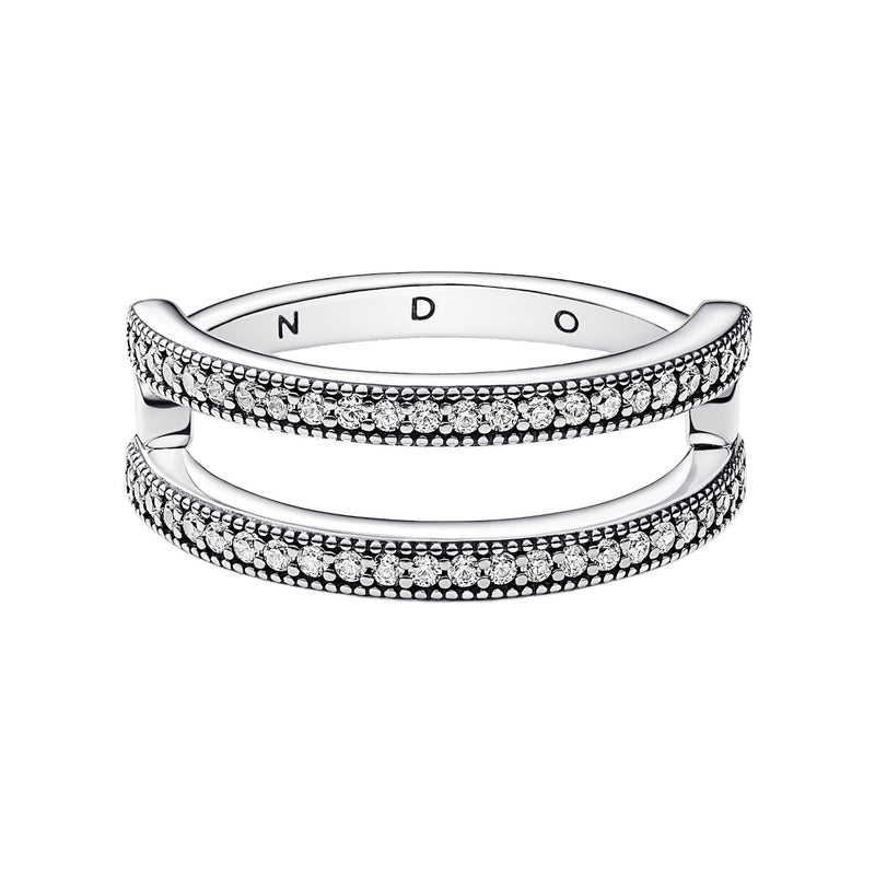 Pandora Signature 925 Sterling Silver Pavé Double strap Ring 192779C01-56-zoom-