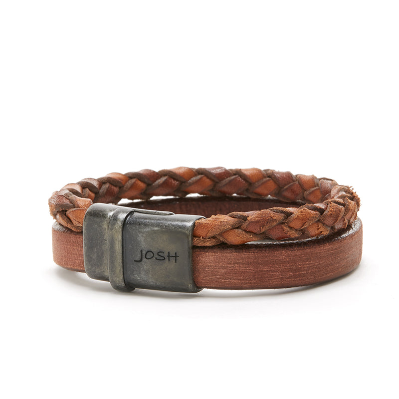 Josh Vintage Black Cognac Armband 09264-BRA-VB/COGNAC/L-zoom-