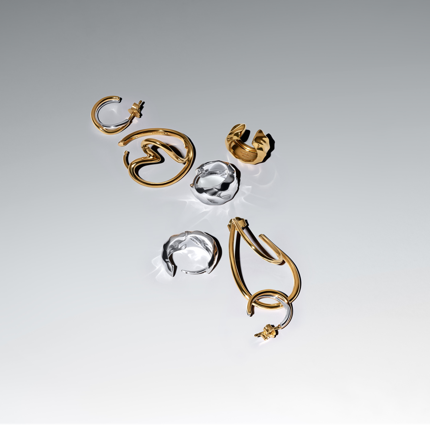 Pandora Essence Gold Plated Organically Shaped Two-tone Hoop Earrings 263880C00