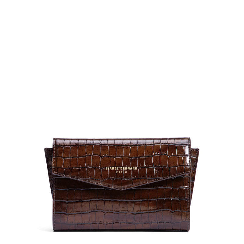 Isabel Bernard Honoré Lina Croco Bruine Clutch Met Afneembare Schouderketting IB21135-230-zoom-