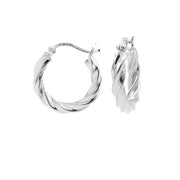 Karma 925 Sterling Silver Plain Hoops Twist and Turn Ear Studs M2786