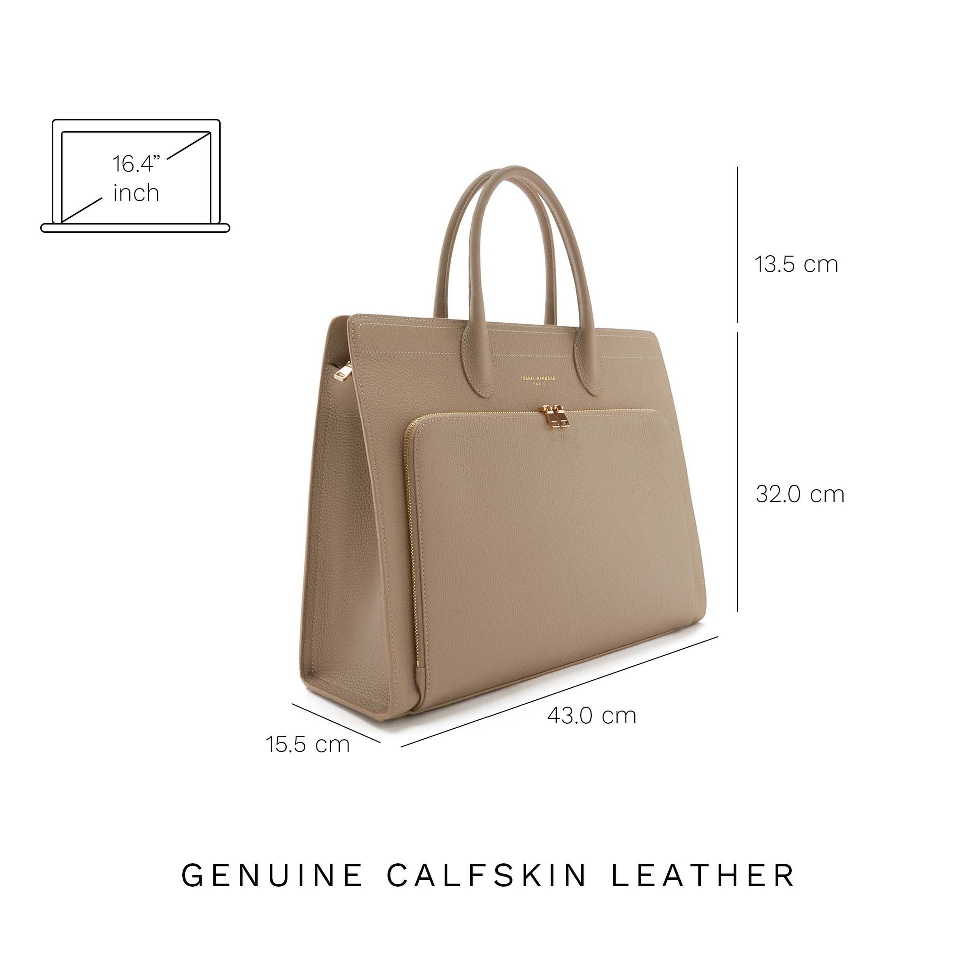 Isabel Bernard Honoré Nadine Taupe Leather Handbag made of Calfskin IB25038