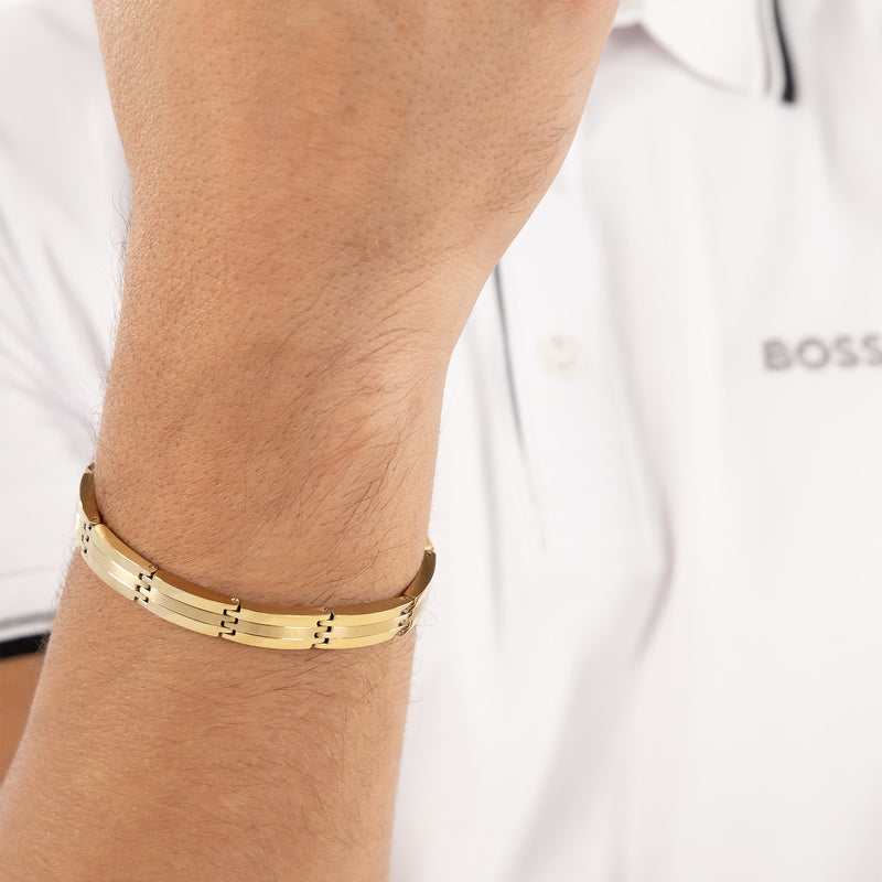 Hugo Boss Roestvrij Staal Goudkleurige Heren Schakelarmband HBJ1580805-zoom-
