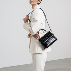 Isabel Bernard Femme Forte Heline croco Black Leather Handbag made of Calfskin IB21037