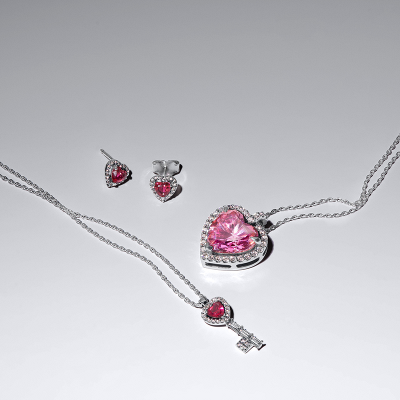 Pandora Timeless 925 Sterling Silver Pink Halo Heart Necklace 394414C01-45-zoom-