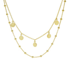 Karma 925 Sterling Silver Discus Dots Double Necklace T88