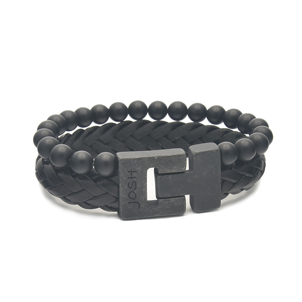 Josh Black Natural Stone Bracelet 25024VB/BLON/LME-zoom-