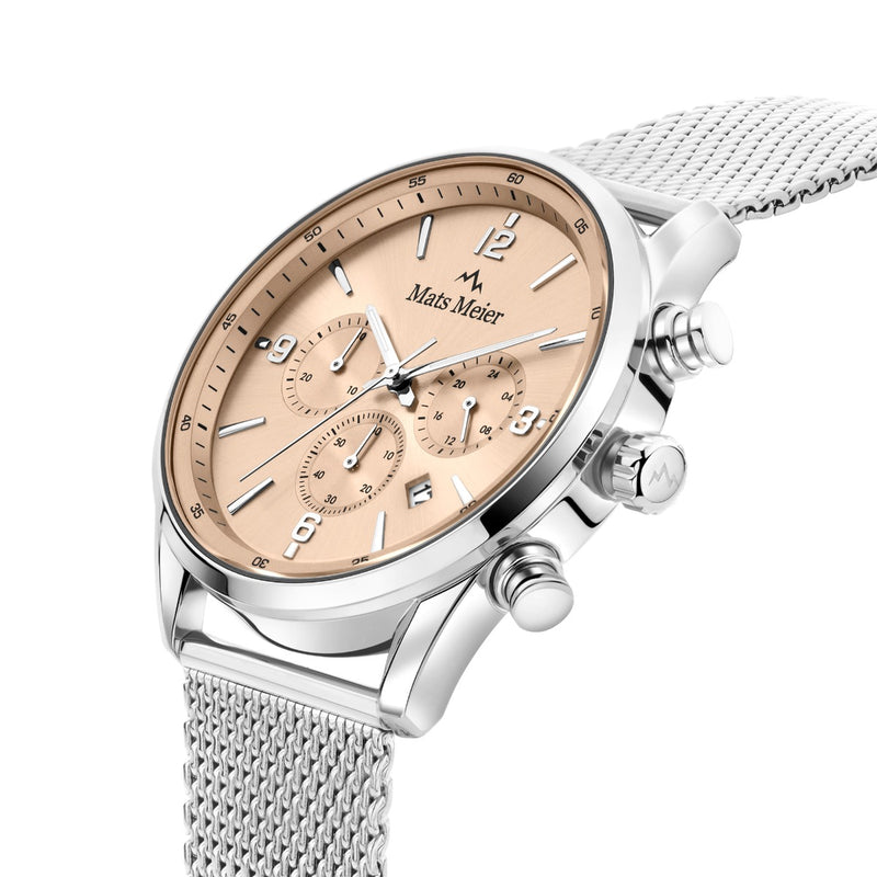 Mats Meier Grand Cornier Chronograaf Herenhorloge Zilverkleurig met Taupe MM00134-zoom-