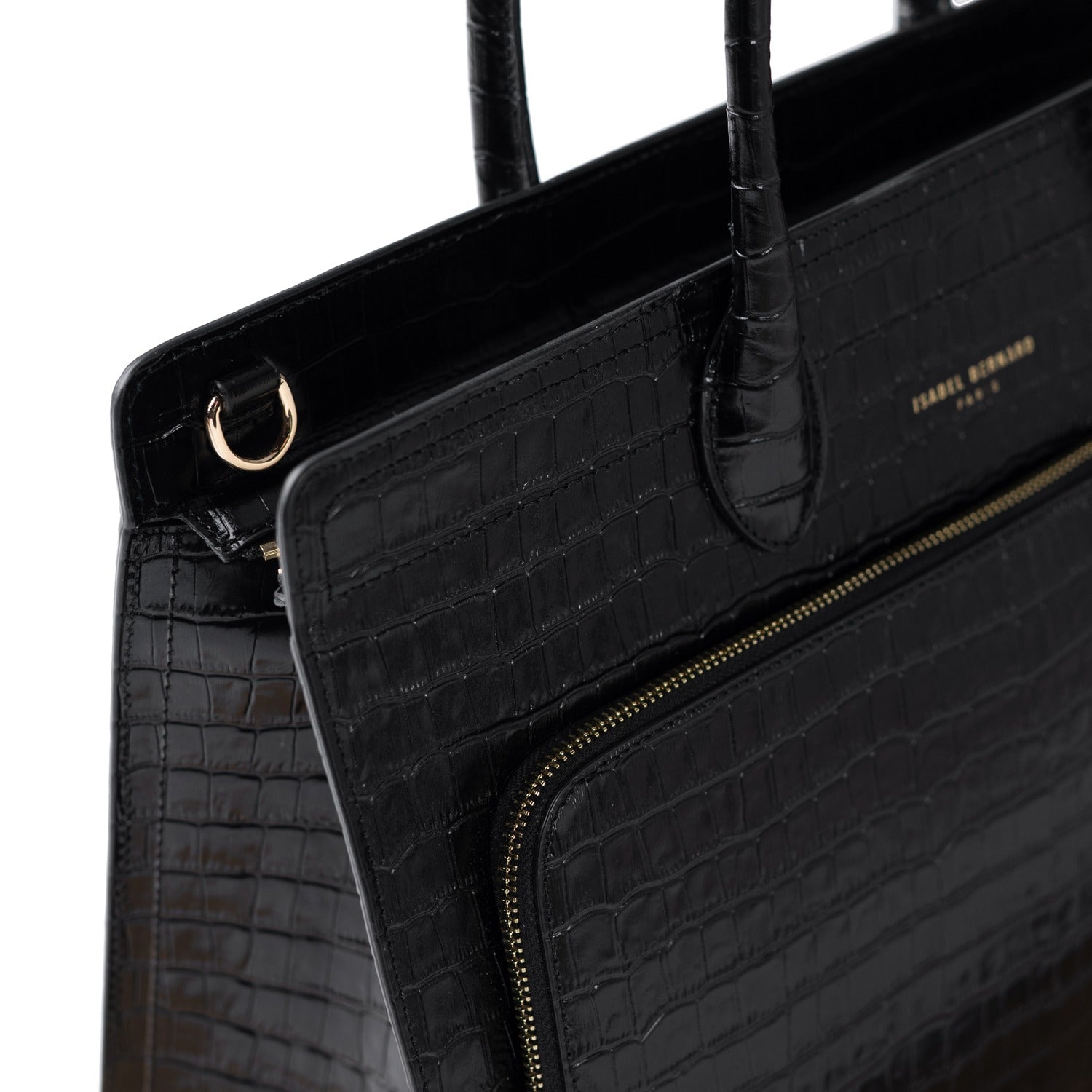 Isabel Bernard Honoré Nadine Black Croco Leather Handbag made of Calfskin IB25033