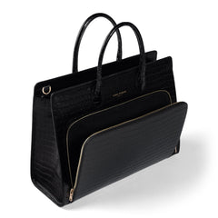 Isabel Bernard Honoré Nadine Black Croco Leather Handbag made of Calfskin IB25033