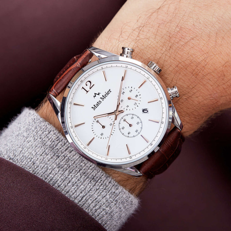 Mats Meier Grand Cornier Chrono Wit/Bruine Horloge MM00105-zoom-