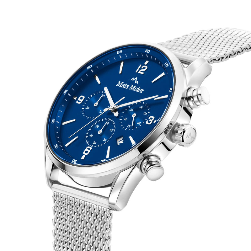 Mats Meier Grand Cornier Chronograaf Herenhorloge Zilverkleurig met Blauw MM00133-zoom-