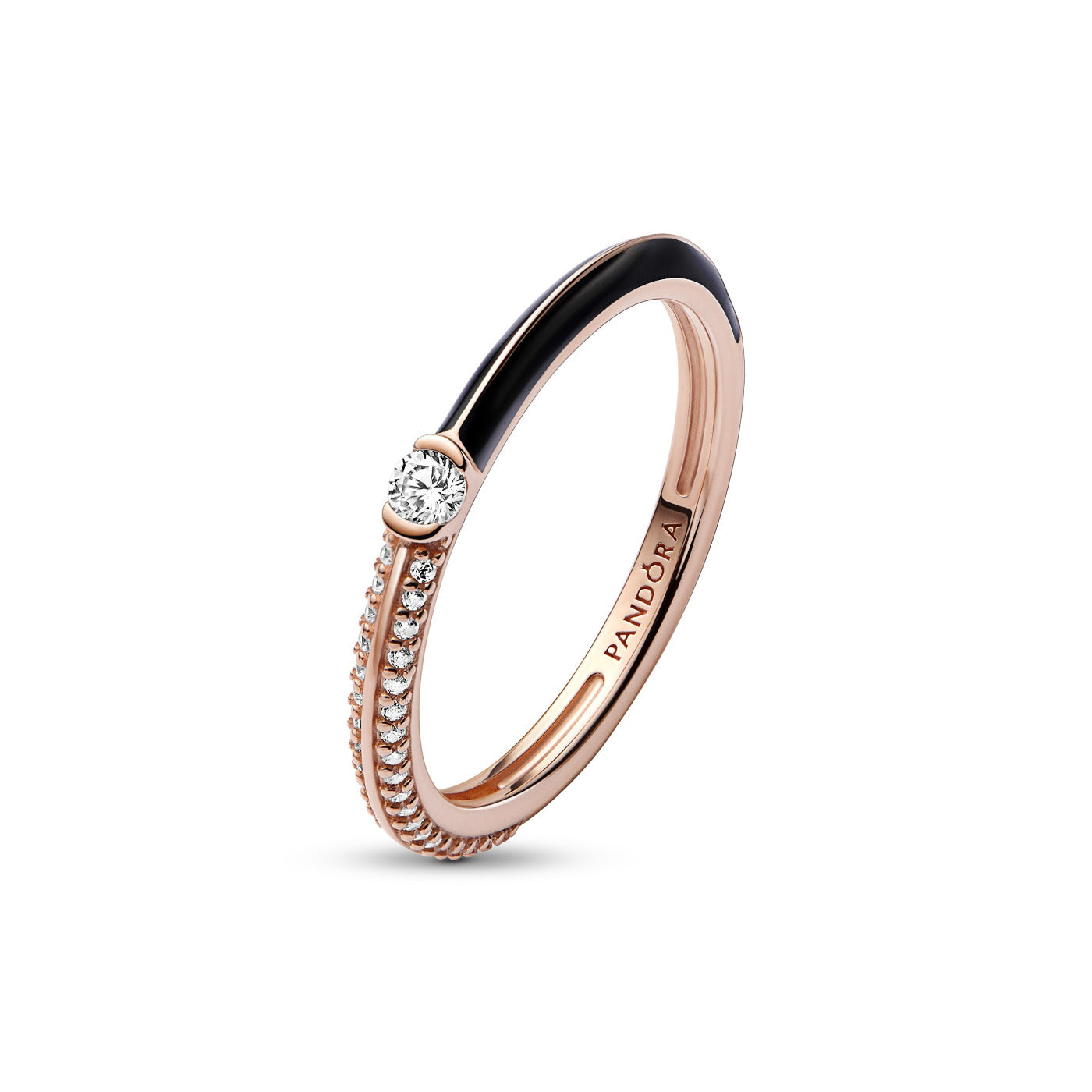 Pandora Me Pavé & Black Dual Ring 182528C01-56with14 Carat RoseGold Plating