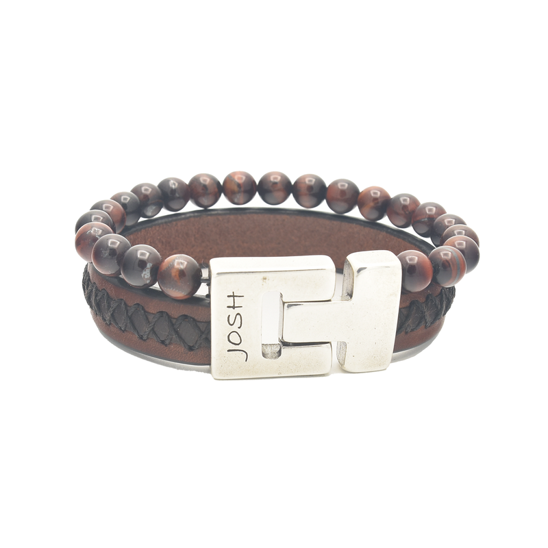 Josh Red Tiger Leather Bracelet 25044SL/CORT/LME-zoom-