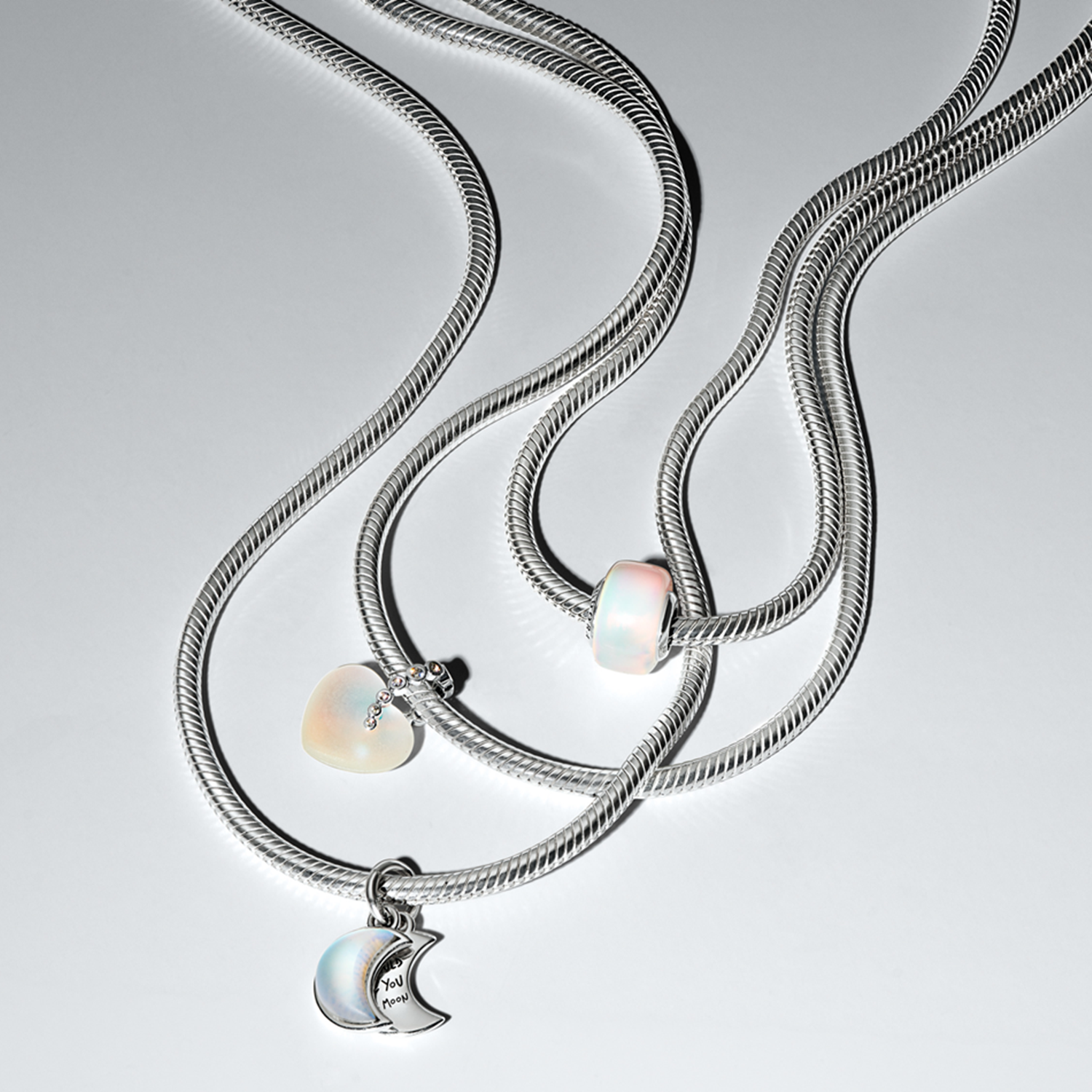 Pandora Moments 925 Sterling Silver Crescent Moon Double Dangle Charm 794272C01