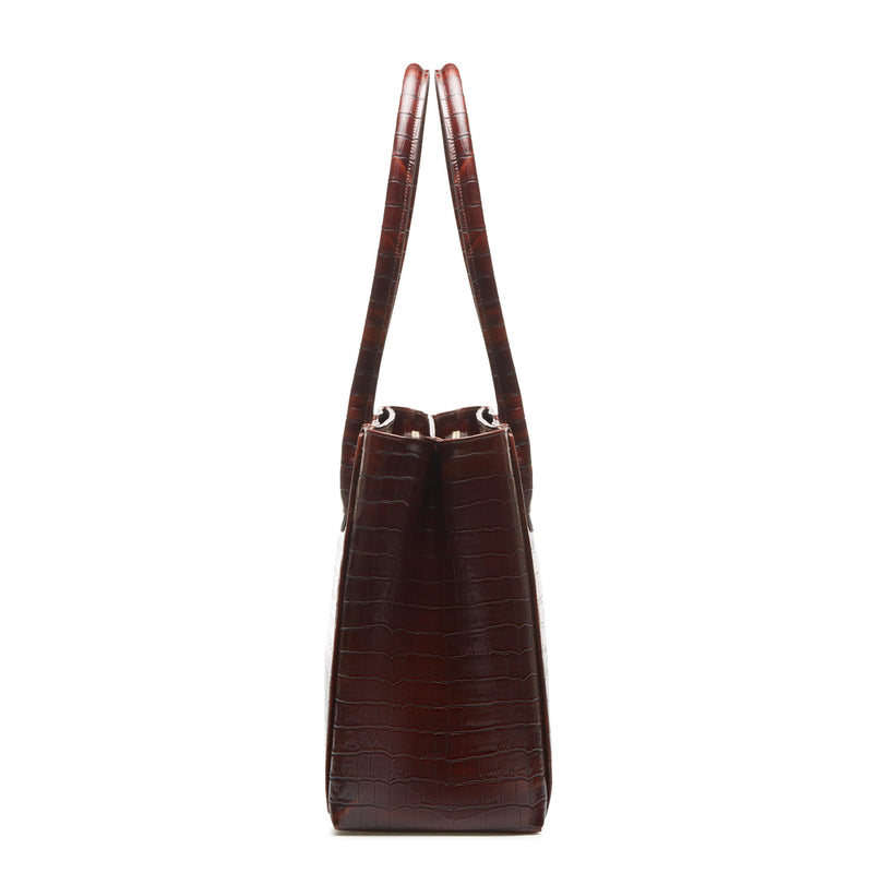 Isabel Bernard Honoré Cloe Croco Bruine Handtas IB25006-zoom-