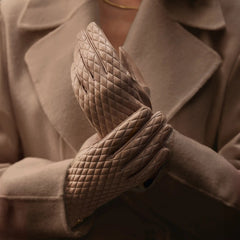 Isabel Bernard Honoré Rosette taupe goatskin leather gloves IB67002-378-7